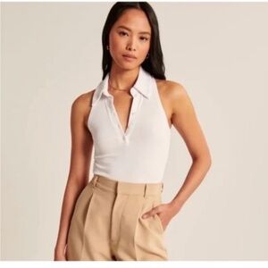 Abercrombie & Fitch White Fitted Polo Bodysuit